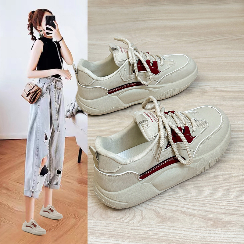Weiß für Damen, Frühling 2025, neue atmungsaktive Boardschuhe mit dicker Sohle für Studenten, trendiger Instagram-Look_voghion.com
