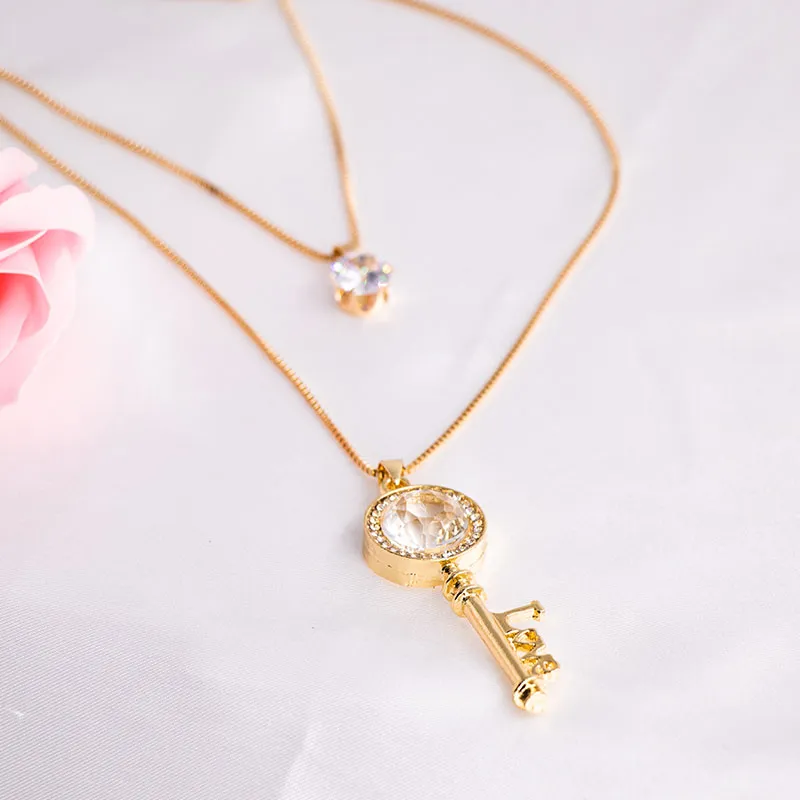 Chains 2023 Necklace Ornament Gentle Temperament Key Shiny Set Two-piece Stylish Round Pendant Gift For Women_voghion.com