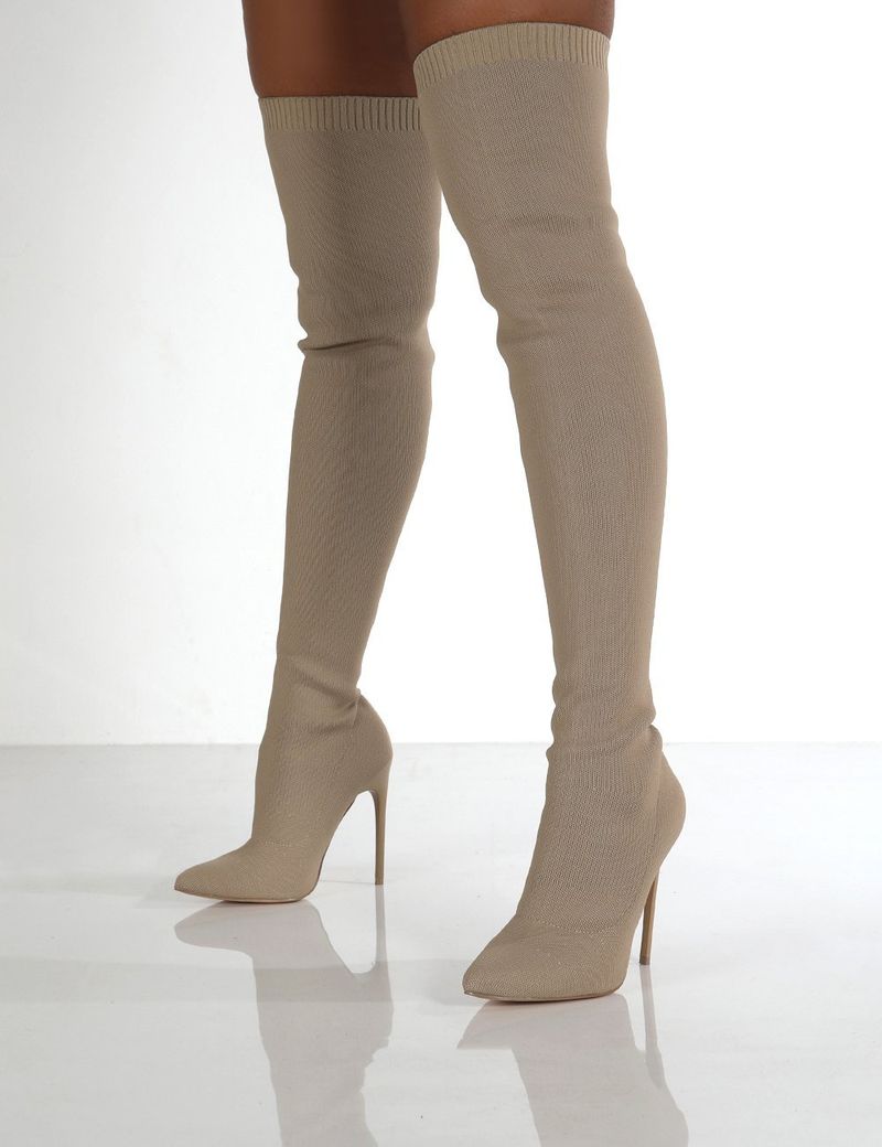 Große gestrickte sexy Stilettos neue Ins Overknee-Socken Stiefel_voghion.com
