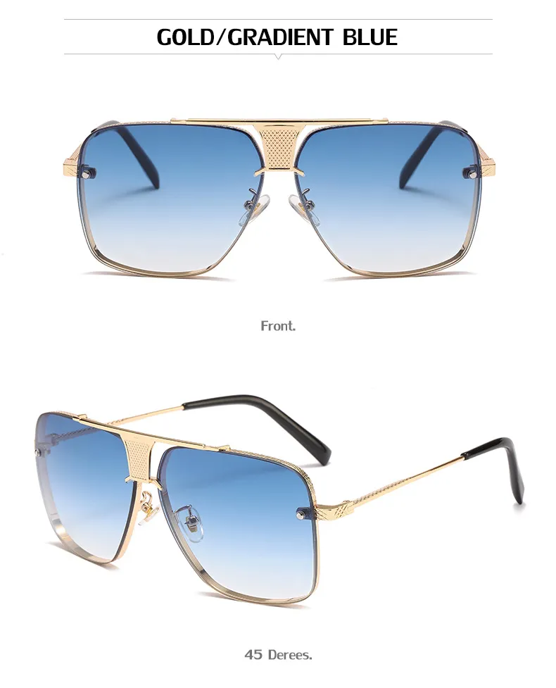 Lunettes de soleil carrées à carreaux pour hommes et femmes, design rétro, décoratives, tendance, grandes lunettes en métal_voghion.com