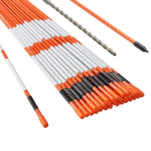 Driveway Markers 100PCS 122cm Orange Fiberglass Poles With Reflective Tape Snow Stakes 30.48cm Steel Drill Bit Gloves_voghion.com