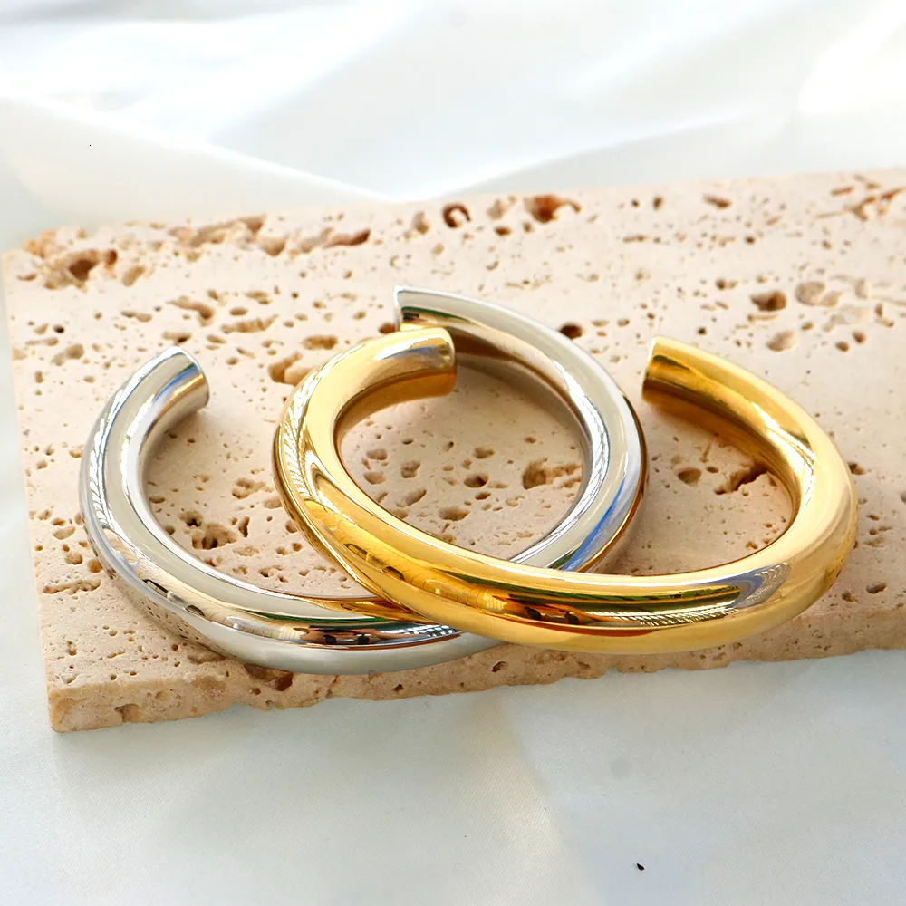 Braccialetto a tubo spesso per donna Bracciale a polsino in acciaio inossidabile Hiphop Cavo placcato oro Moda all'ingrosso Gioielli Pulseras_voghion.com