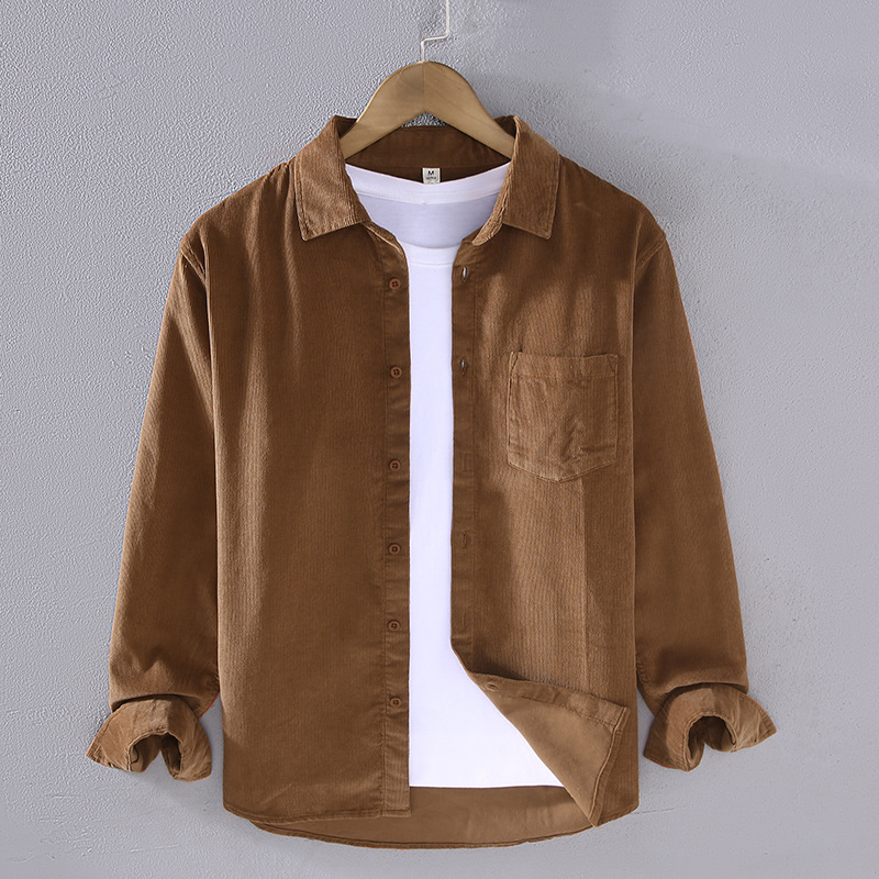Frühling und Herbst Reine Baumwolle Cord Langarm Hemd Männer Gestreiften Samt Hemd Jugend Freizeit Lose Herren Mantel Langarm Top_voghion.com