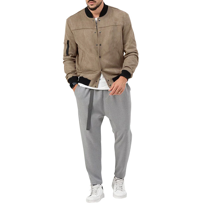 Men's Suede Stand Collar Button Cardigan Jacket For Winter_voghion.com