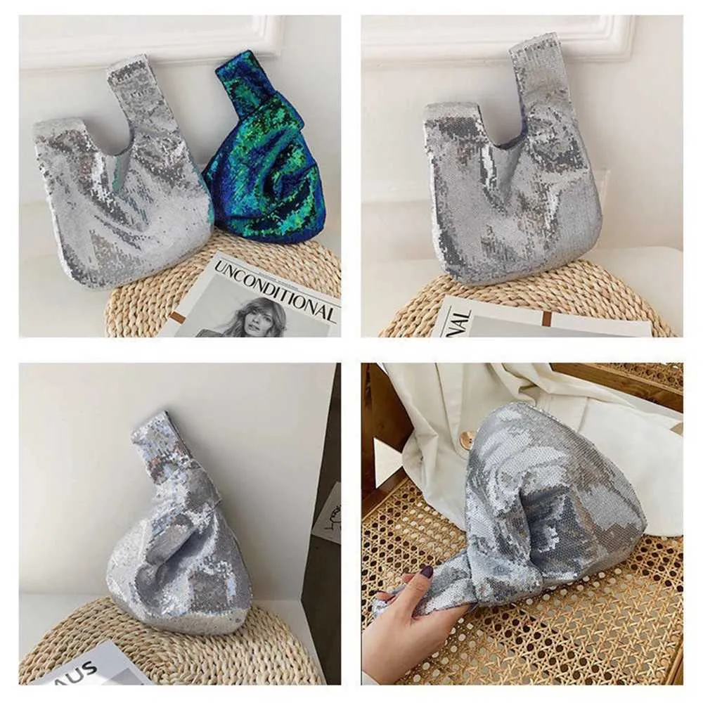 Portafoglio da donna alla moda con glitter scintillanti e chiusura a scatto, piccolo flash da polso con nodo, tasca, borsa firmata 2023 Y241106_voghion.com