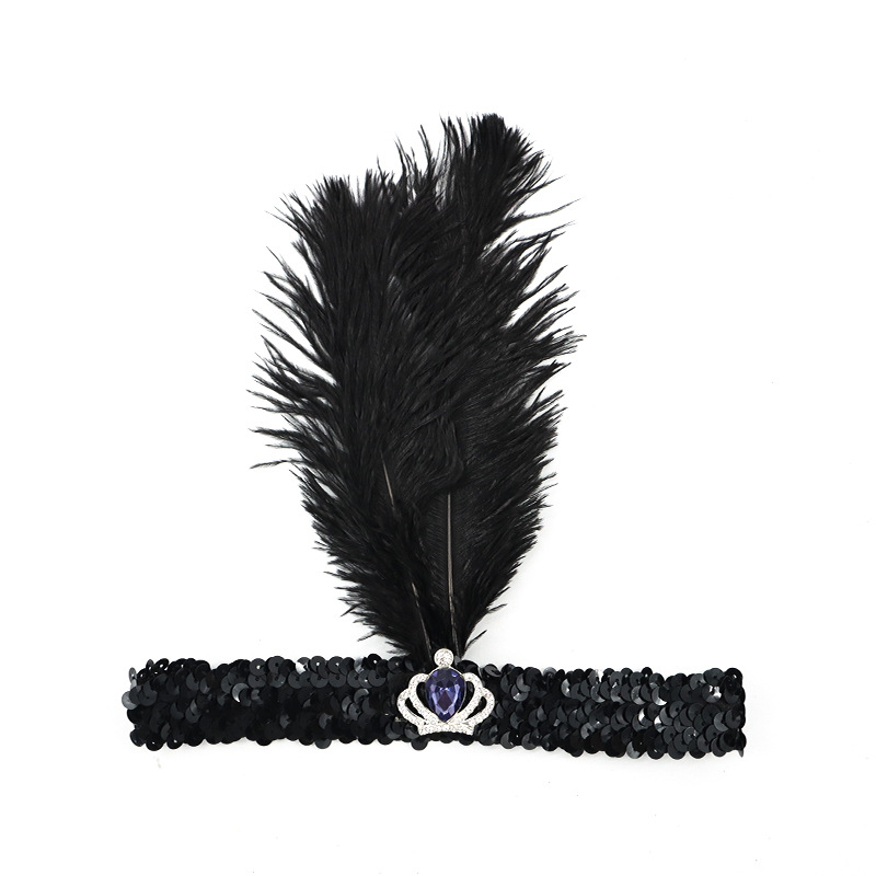 Festa di Halloween per single con accessori per capelli neri Fascia per capelli con piume a sfera Gatsby degli anni '20_voghion.com