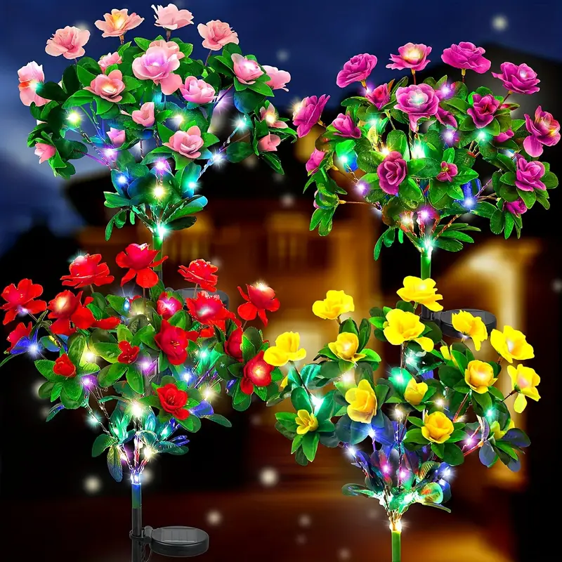 1 pezzo di luci a LED a forma di fiore di azalea alimentate a energia solare, decorazione da giardino per esterni a 7 teste con fiori multicolori, per cortile, vialetto, cortile_voghion.com