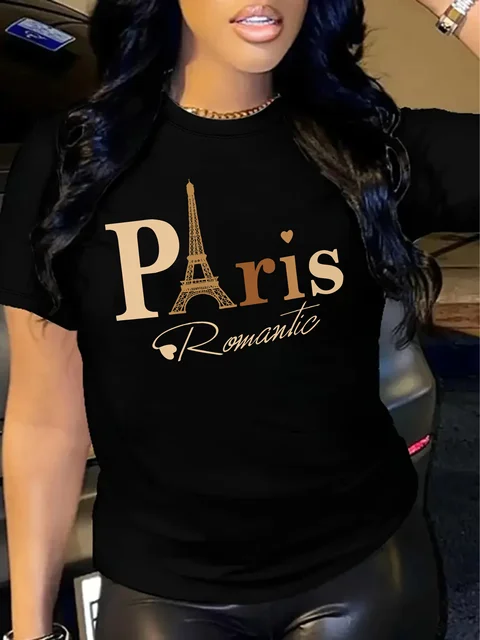 heiß verkauftes T-Shirt mit Paris-Buchstabenaufdruck, kurzärmliges, lässiges Oberteil mit Rundhalsausschnitt für Sommer und Frühling, Damenbekleidung_voghion.com