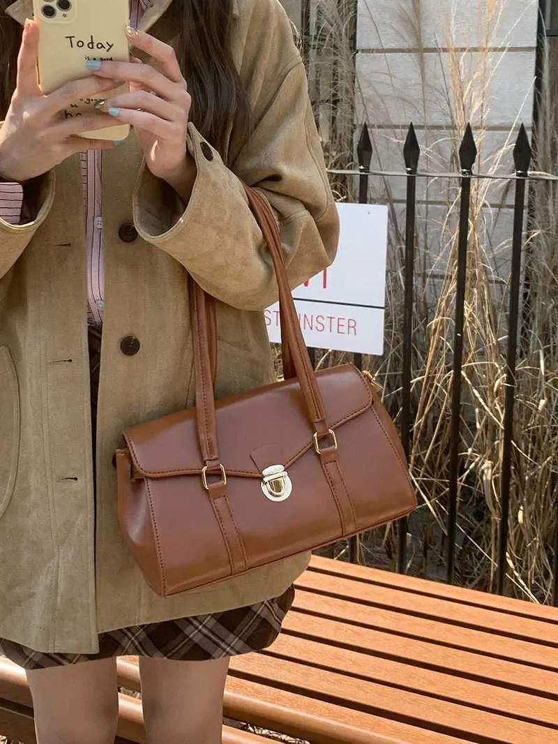 Casual underkläder axel PU-läder moderiktig damhandväska retro armstödsväska Y241123_voghion.com