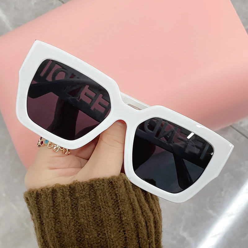 Brand Designer Women Sun Glasses  Trendy Oversized Square Men Sunglasses Retro Hollowed Letter Eyewear UV400 Goggles_voghion.com
