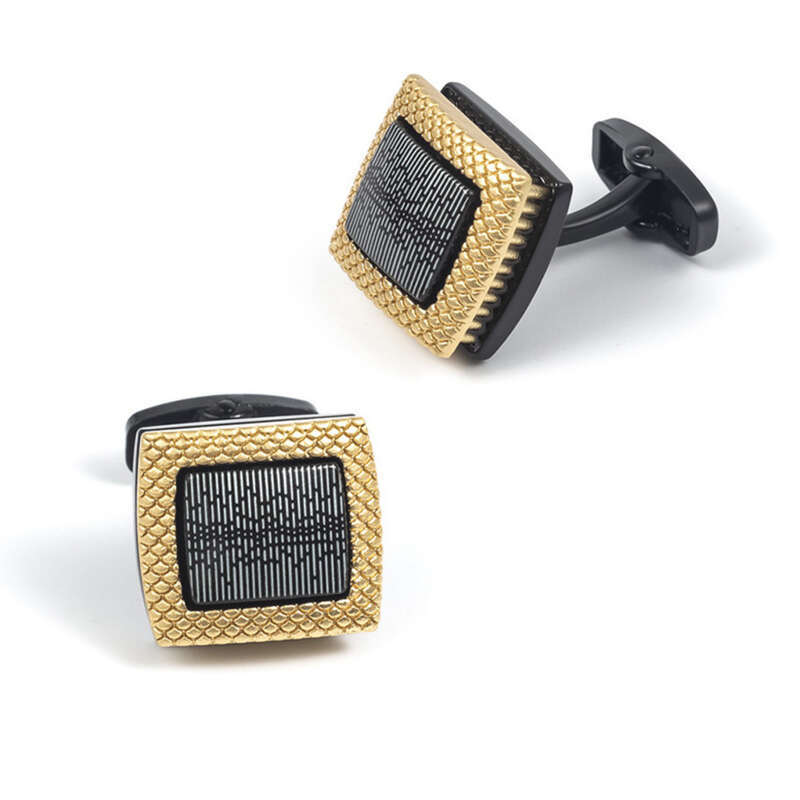 Nouveaux boutons de manchette français pour hommes en métal noir galvanisé à motif vertical à carreaux carrés haut de gamme_voghion.com