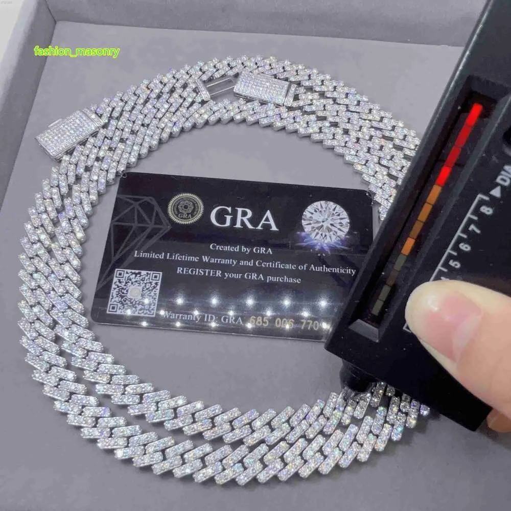 Passa il tester del diamante Iced Out Vvs Moissanite Sterling Sier Catena a maglie cubane da 10 mm_voghion.com