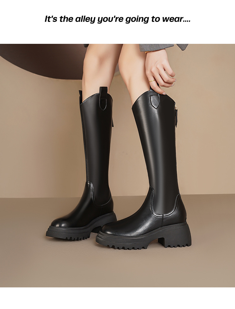 Thick soled Knight boots for women in autumn winter 2024, new knee length V-neck small and elastic high leg boots,_voghion.com