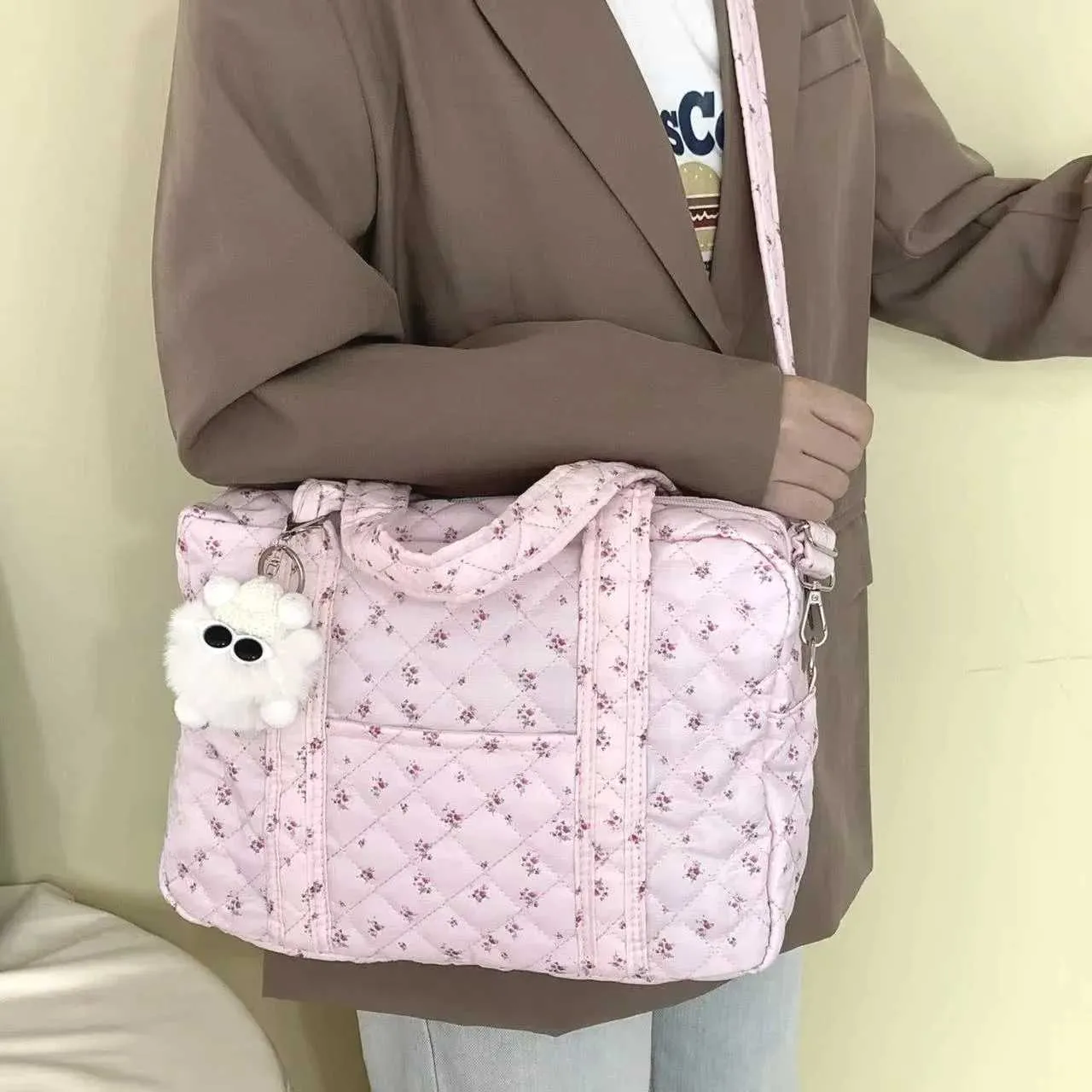 Elegante borsa trapuntata in tessuto ral con tracolla rimovibile - Borsa a tracolla alla moda da donna in poliestere edC241216_voghion.com