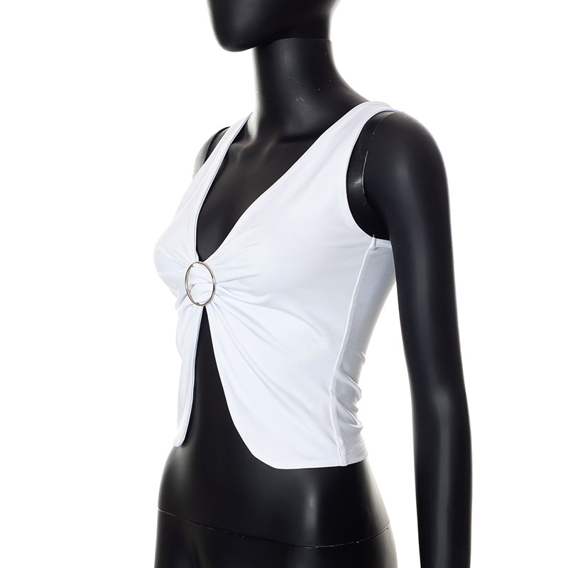 Q22TP273 Summer New 2024 Solid Color Pullover Sleeveless Pleated Open Navel Casual Women's Tank Top_voghion.com