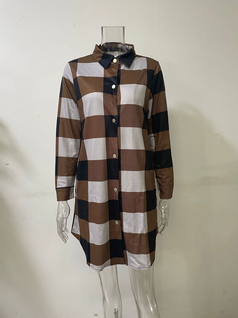 Women's in the long sleeve coat plaid shirt top_voghion.com