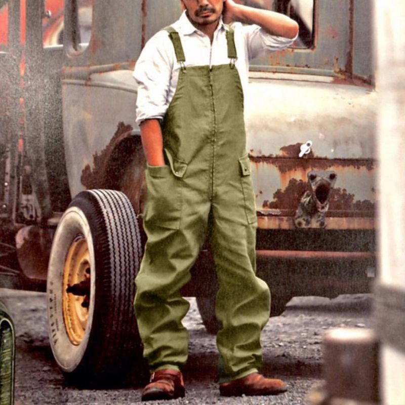 Macacão moderno perna larga masculino pele-friendly bib macacão carga uma peça ajustável alças suspensórios trabalho wear_voghion.com