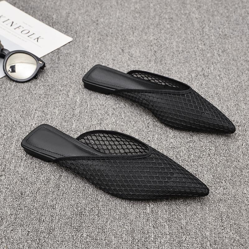 Zapatos de mujer 2024 nuevas sandalias planas con punta puntiaguda de celebridades de Internet ins estilo hada semi-antideslizante perezoso Baotou Mule zapatillas de mujer