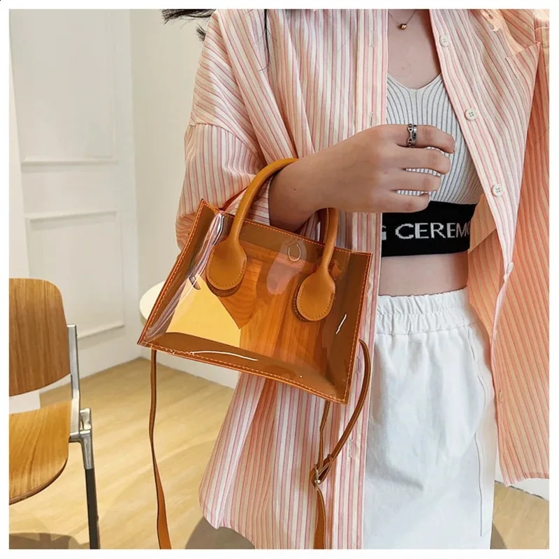 Mode PVC Zipfel Frauen Transparente Handtasche Dame Telefon Geldbörse Sommer Strand Klare Umhängetaschen 240826_voghion.com