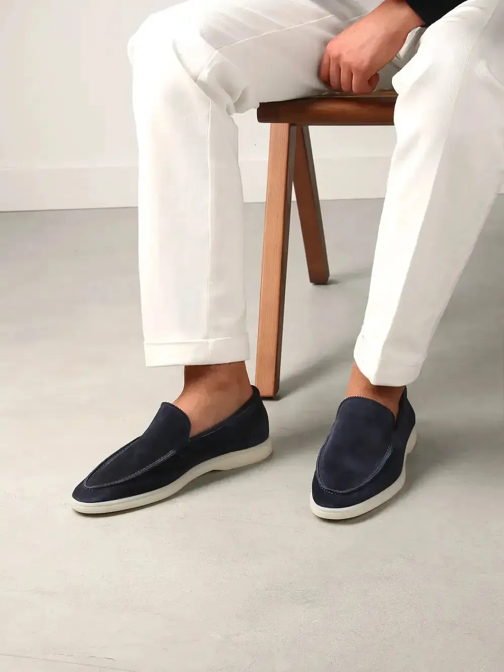 Mocasines de yate de gamuza esmerilada, zapatos planos para conducir, sin cordones, para caminar durante las 4 estaciones, con punta redonda, informales, para hombre, talla grande_voghion.com