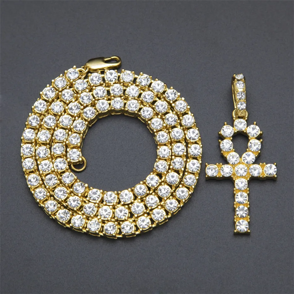 Collana con ciondolo in lega Hip Hop con ciondolo in argento Ankh egiziano, con cristallo Rhie, chiave della vita, croce egizia, catena_voghion.com