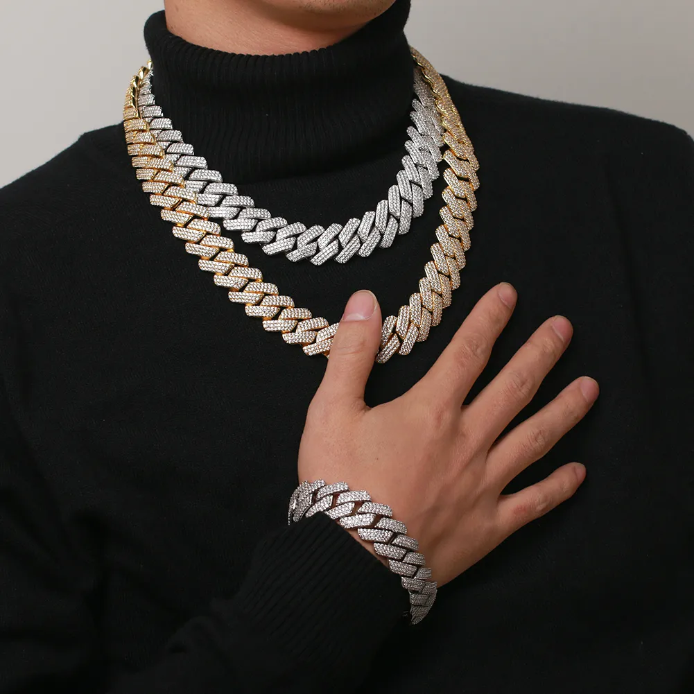 Luster Jewelry 20mm trendy sterling sier gold plated necklace moissanite cuban link for men_voghion.com