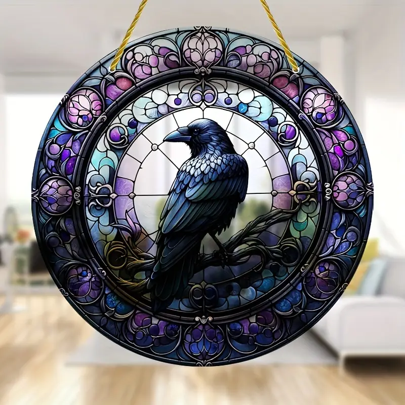Raven In Tophat Suncatcher - 8" Whimsical Acrylic Art. Gothic Farmhouse Decor For Porch Or As A Quirky Gift._voghion.com