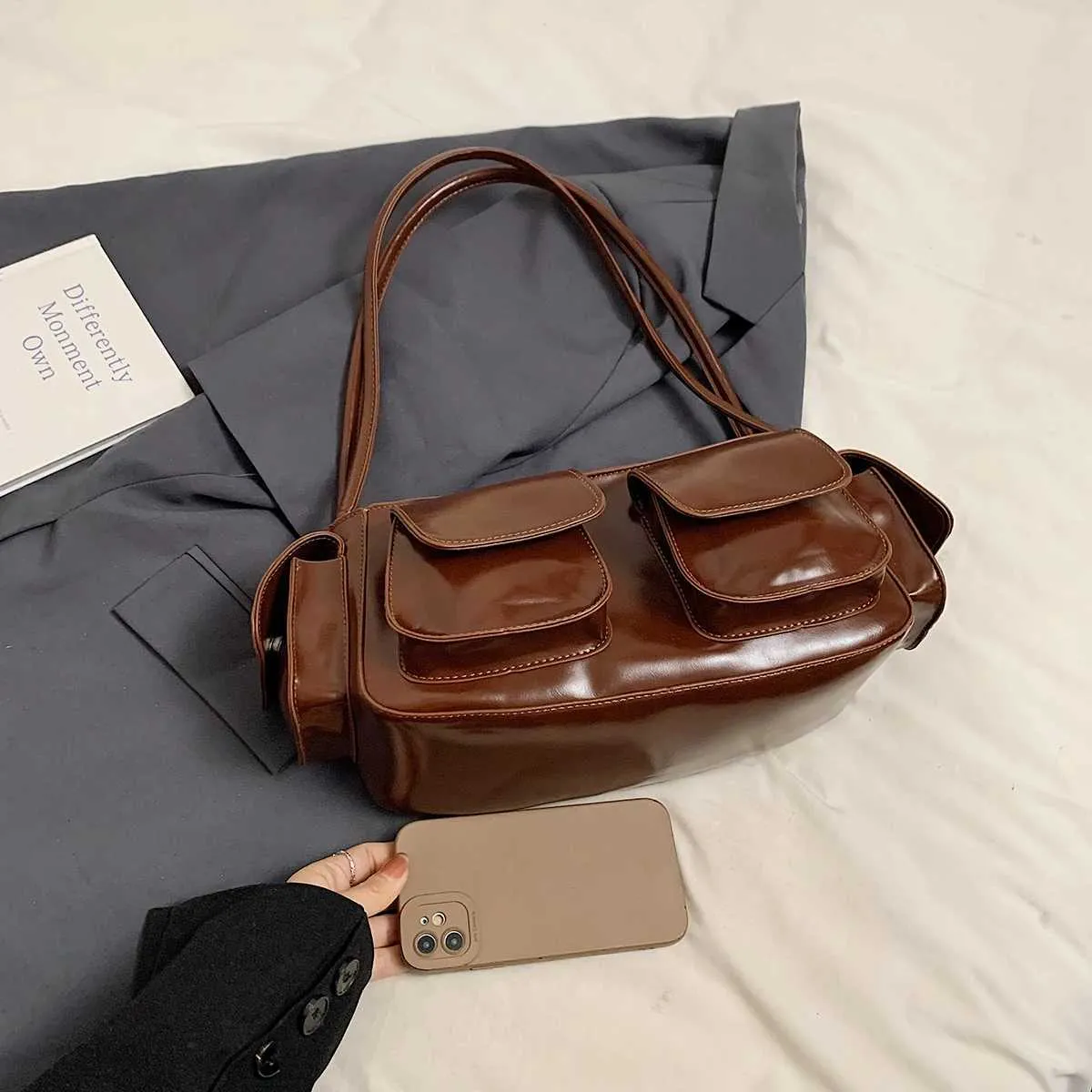 LEFTSIDE Petit sac à bandoulière en cuir PU à double poche pour sous-vêtements 2024 Y2K Nouveau sac à main et portefeuille pour femme Y241216_voghion.com
