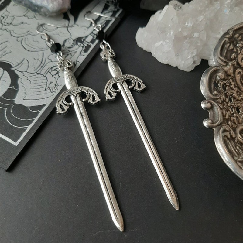 Gothic Dagger Stud Earrings Black Beaded Sword Jewelry For Women_voghion.com