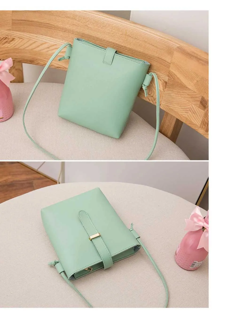 Para mulheres PU Crossbody Square Bolsas femininas Fivela Decorada Senhora Ombro Balde Bolsa Feminina Leve Casual Ba241021_voghion.com