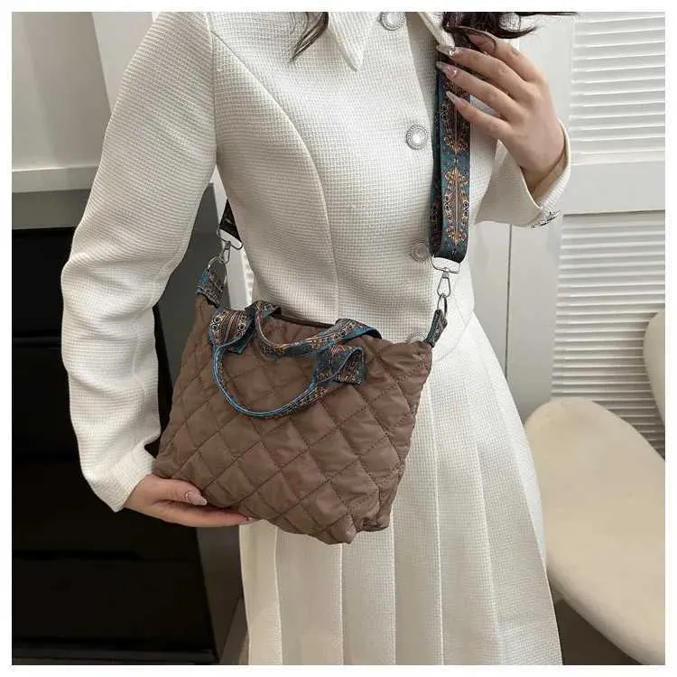 Borsa a tracolla larga da donna, autunno/inverno, rombo, in cotone, grande capacità, tutto abbinato Shoppin241106_voghion.com