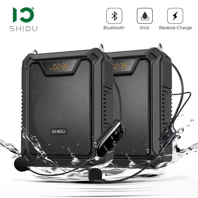 Microphones SHIDU 30W Waterproof Portable Audio Voice Amplifier Loudspeaker Bluetooth Speaker With Wired Mic For_voghion.com