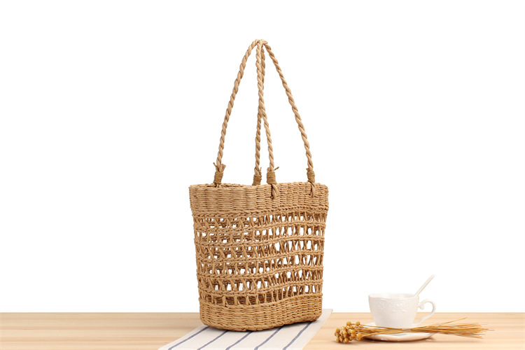 Borsa scavata a mano in paglia, borsa a tracolla per le vacanze, borsa da donna casual da spiaggia Mori_voghion.com