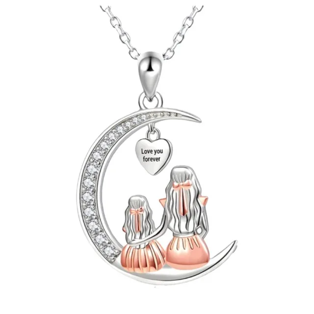 Fashion Mom Daughter Moon Pendant Necklace Love You Forever Heart Necklaces Mothers Day Jewelry Gifts_voghion.com