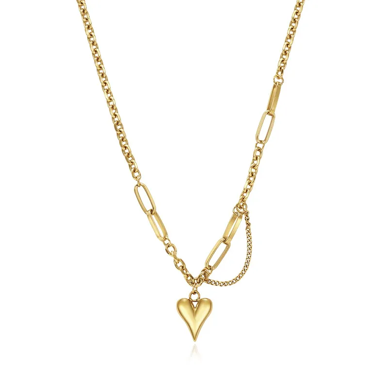 Colliers pendentifs Origin Summer Fashion Gold Color Love Heart Collier chaîne épaisse asymétrique pour femmes en acier inoxydable_voghion.com