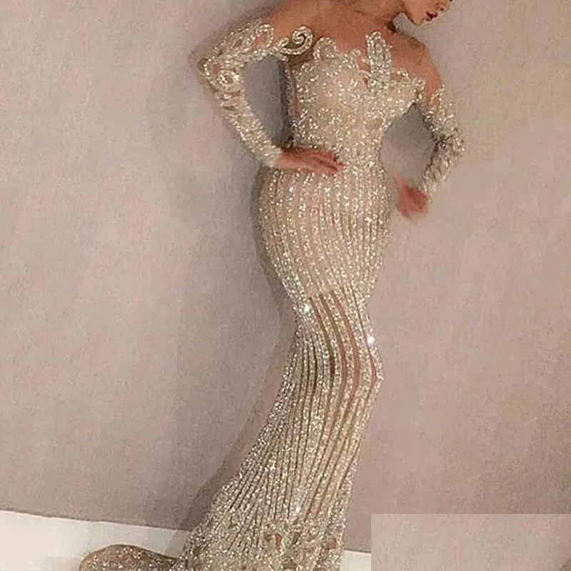 Večerní šaty 2022 New Arrival Y Prom Women Dlouhý rukáv Bodycon Tail Party Župan Elegantní Formální Vestido Drop Deli Dhxyc_voghion.com