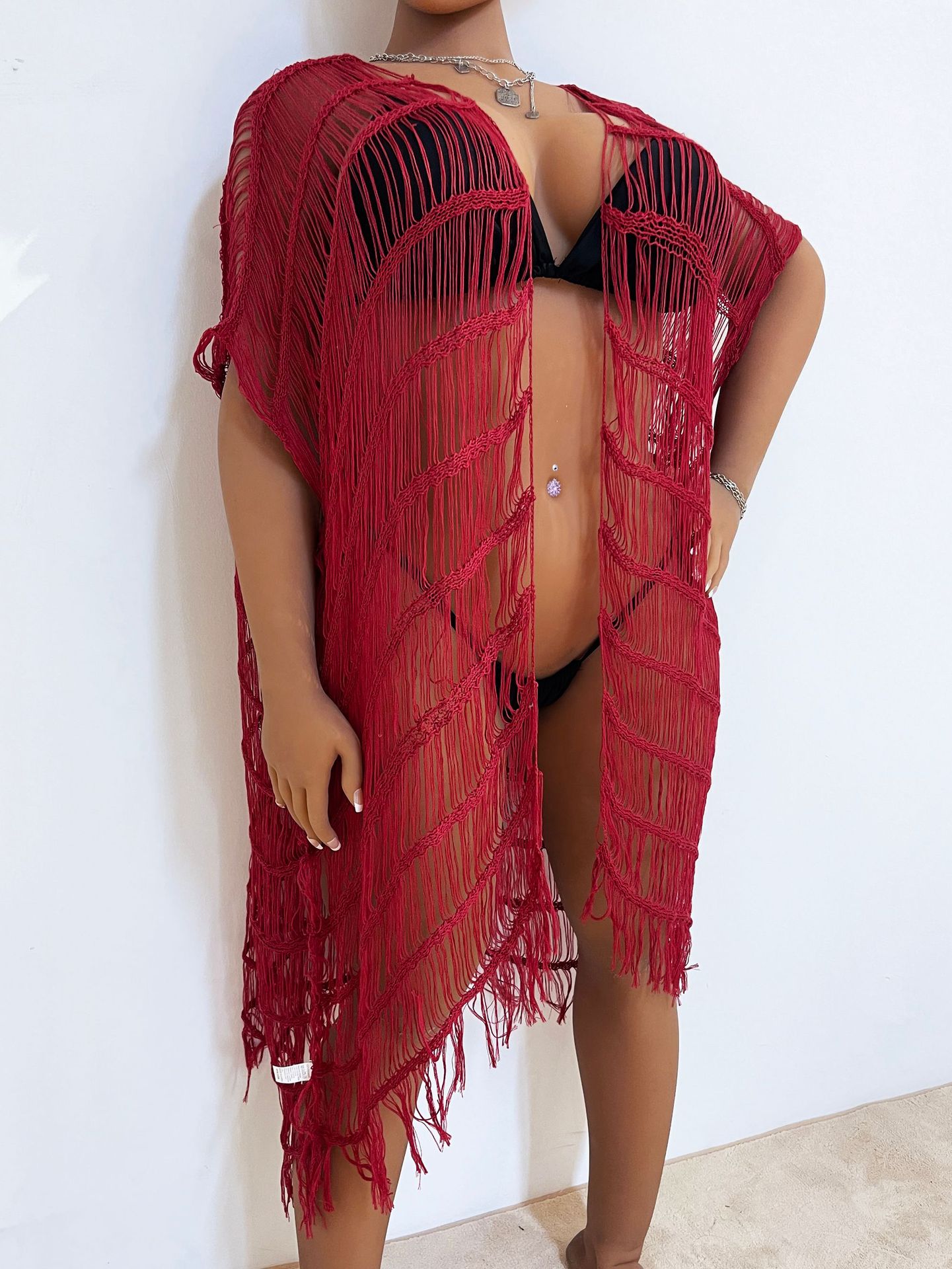 plus size women's sexy see-through short-sleeved cardigan outerwear blouse_voghion.com