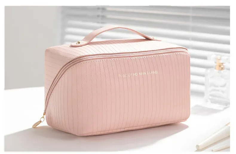 Nuovo arrivo, cuscino a righe verticali, da donna, grande capacità, portatile, organizer da viaggio per trucchi e articoli da toeletta._voghion.com