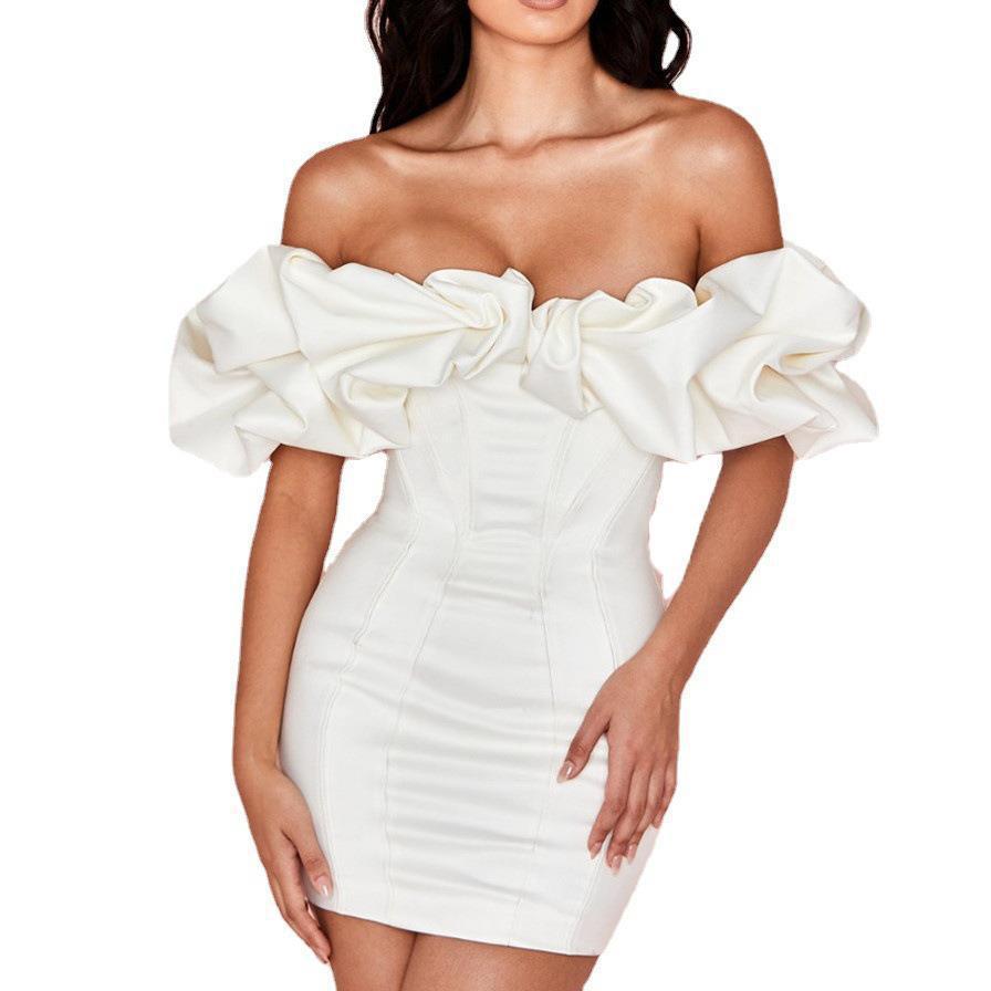 Sexy Bodycon Off-shoulder Mini Dress With Ruffled Fishbone Detail_voghion.com