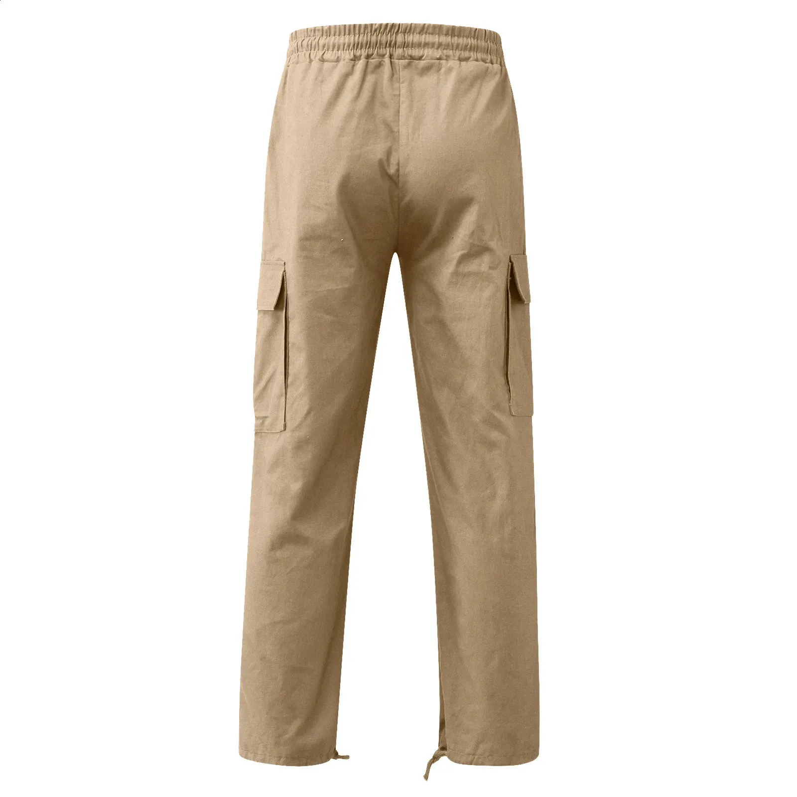 Calças para homens comprimento total cor sólida solta vários bolsos bolsos com cordão calças cargo masculinas 3XL 240813_voghion.com