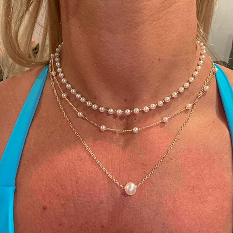 new fashion grateful design   pearl love three layer necklace light luxury temperament women’s necklace