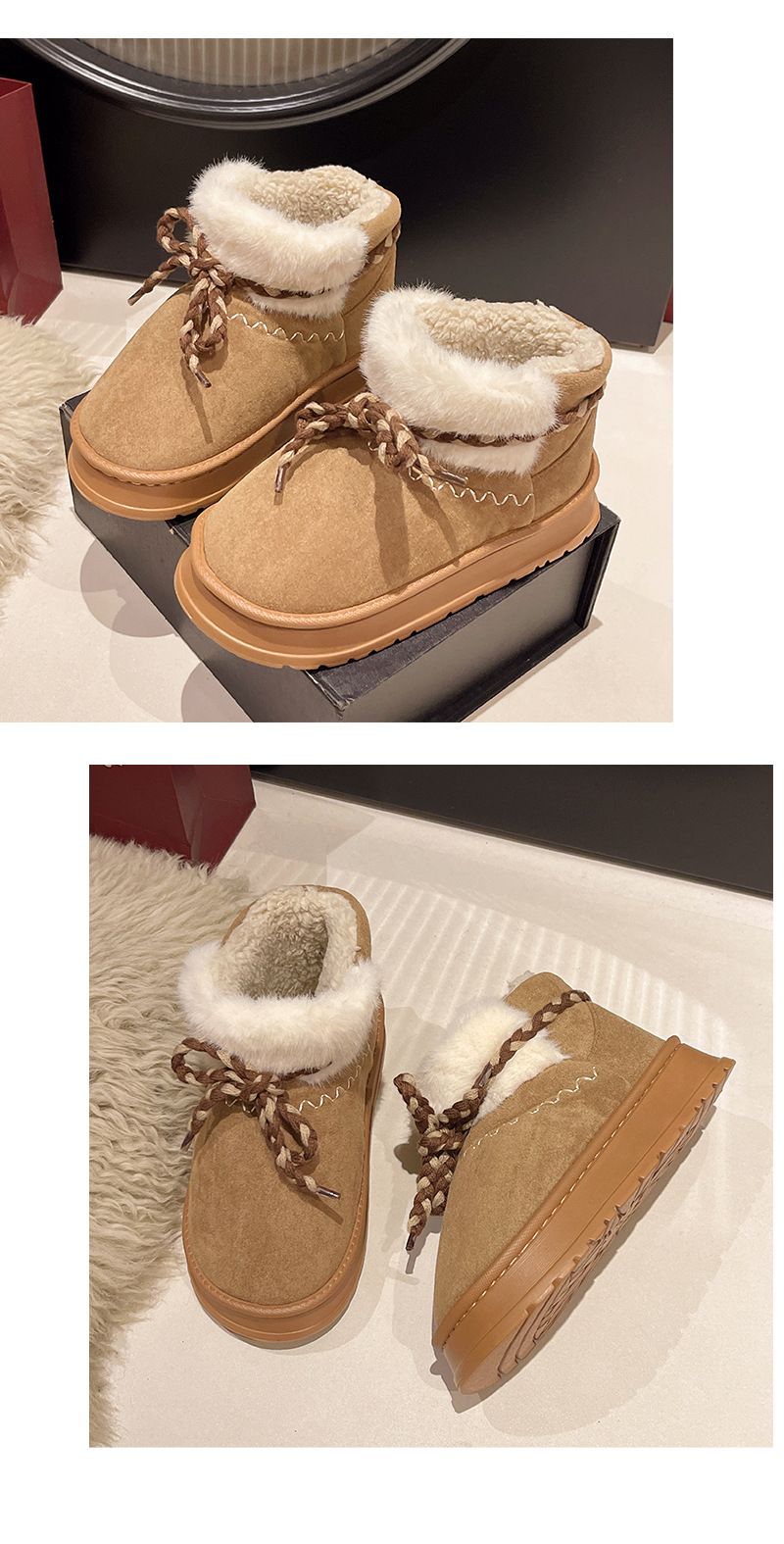 2024 Winter Women's Cute Warm Fashion Bag With Thick Cotton Shoes Bow New Snow Boots_vogvips.com