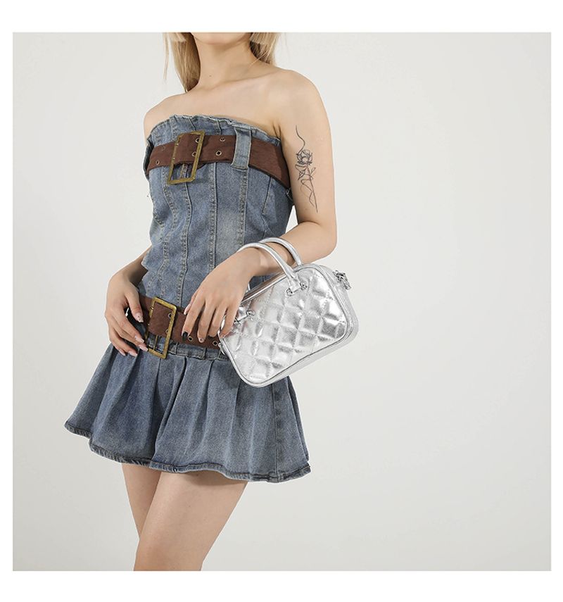 Xiaoxiangfeng Bowlingtasche Damen 2024 neue Leder Rautenkette Tasche Umhängetasche Kissentasche Handtasche_voghion.com