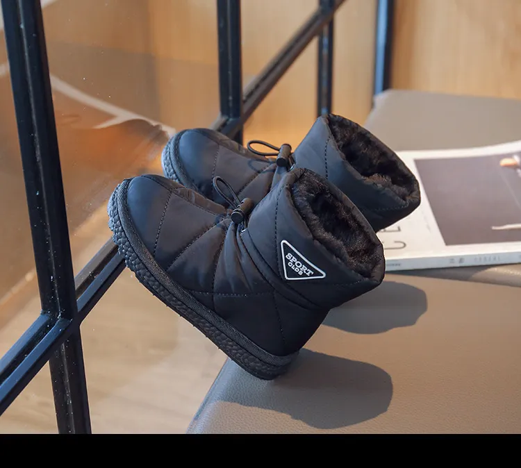 Winter Kids Snow Thick Fur Morden Sewing Elastic Band Children Youth Flat Black Brown Non-slip Cutefeet Warm Boys Girls_voghion.com