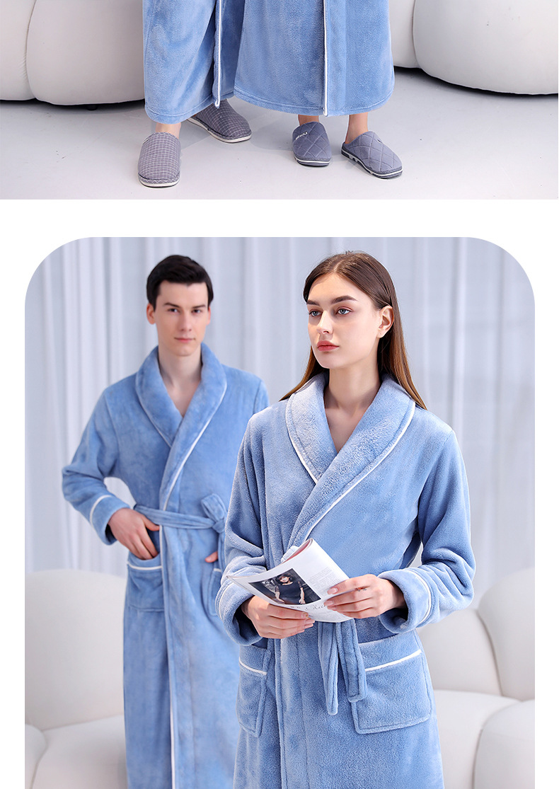 Underwear & Sleepwears Autumn and winter extra long and thick flannel robe for men and women, extra large coral fleece bathrobe_voghion.com