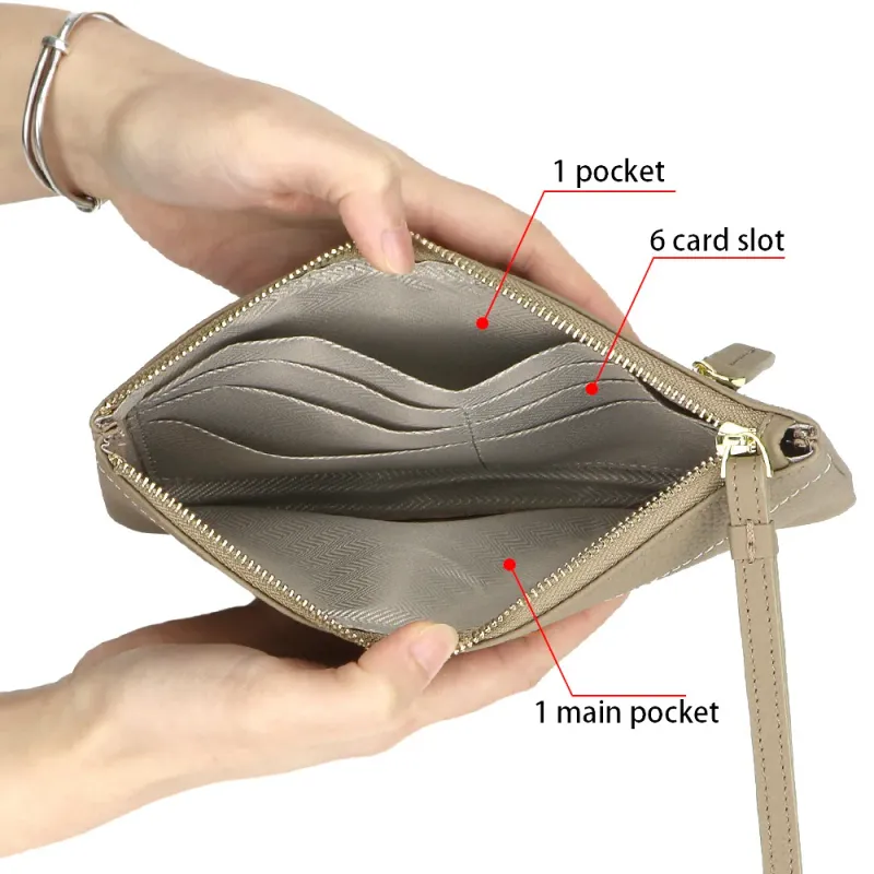 URBAN MASTER Clutch aus echtem Leder in einfarbiger Optik, ultramodische, dünne Handy-Geldbörse mit Reißverschluss,_voghion.com