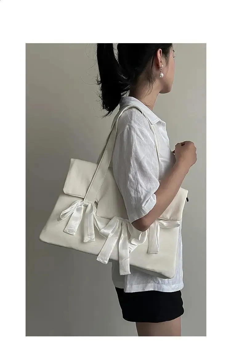 Richme Fashion Laptop Damen Solide Nylon Tägliche Schultertaschen Individualität Schleife Bolso Mujer Shopper 240823_voghion.com