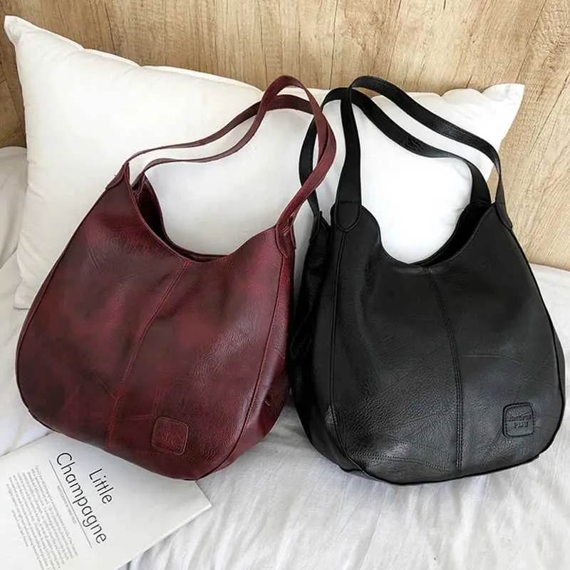 Women Vintage Shoulder Bag Designers PU Leather Handbags Female Top-handle Hobo Bags Fashion Brand Large Capacity_voghion.com