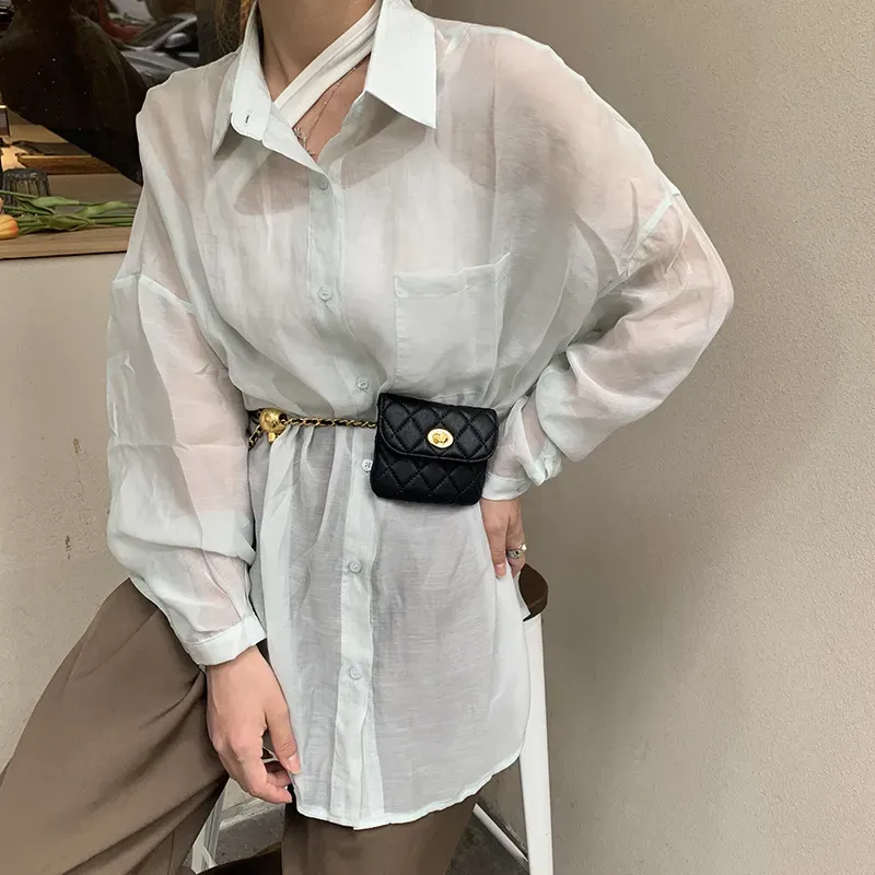 Hot Sale Quilted Waist Pack With Gold Ball Pendant - Stylish Belt Bag Crossbody Handbag, Mini Purse Free Shipping_voghion.com