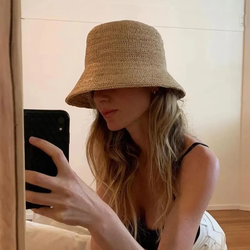 Natural Raffia Designer Beach Sun for Women Handmade Crochet Straw Ladies Spring Summer Bucket Hat ppy Fisherman Cap_voghion.com